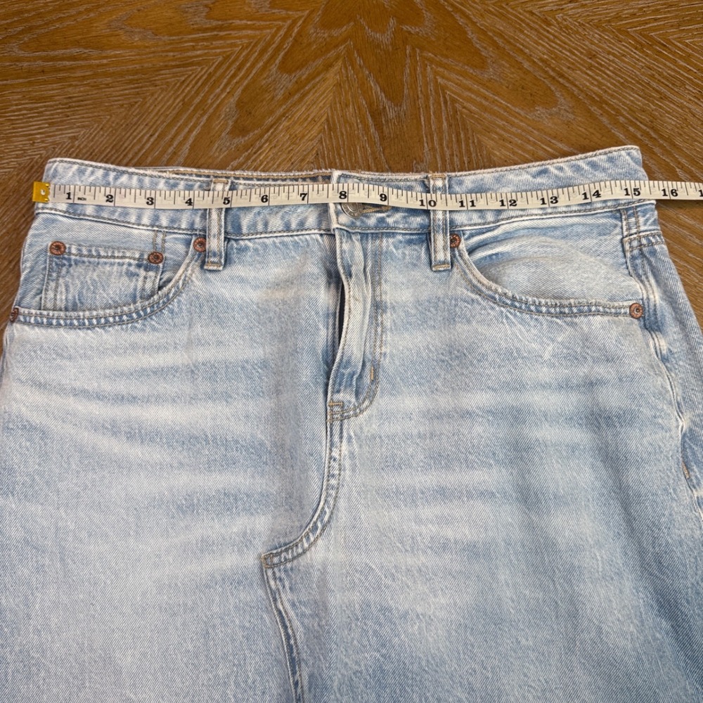American Eagle Low Rise Maxi Denim Skirt Light Wash Front Slit Size 4 Western - Picture 7 of 8